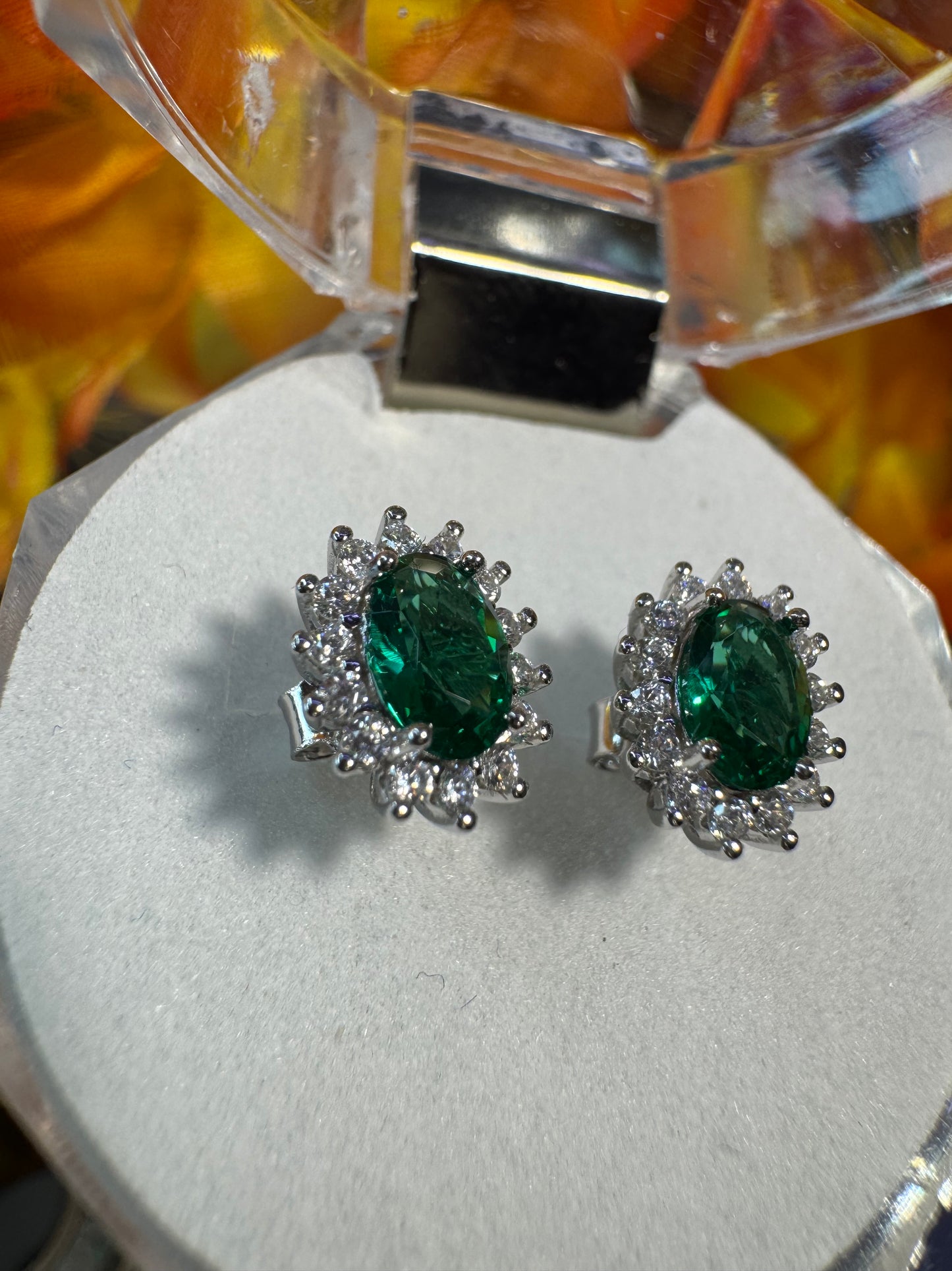 Gemstone Oval Halo Earrings