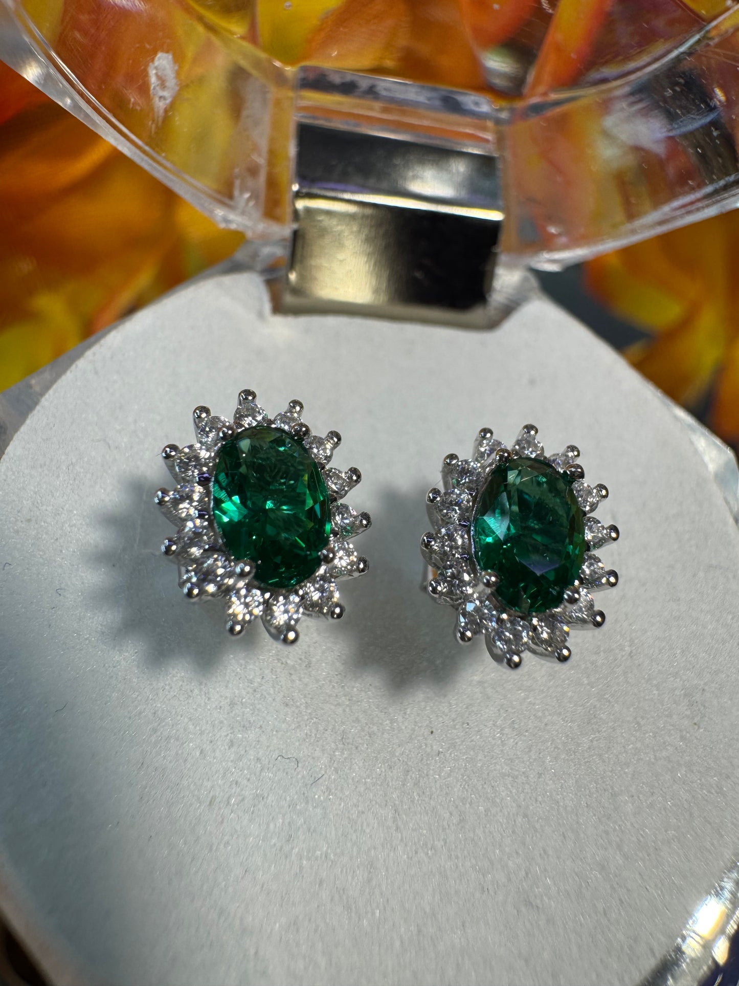 Gemstone Oval Halo Earrings